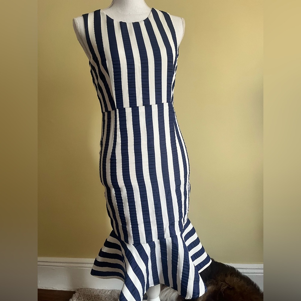Chic Navy and White Striped Midi Dress